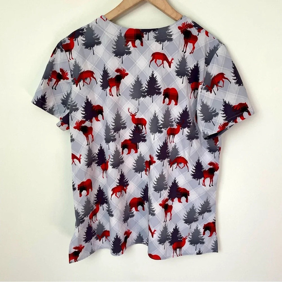 Scrubletics Reindeer Christmas Scrub Top - Picture 2 of 6